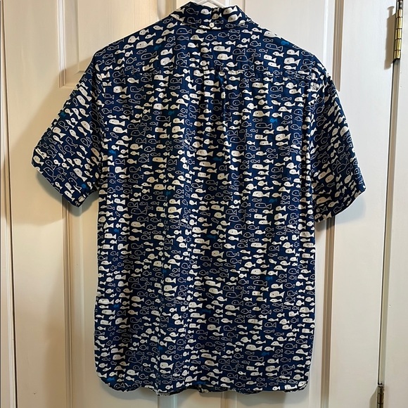 H&M Navy Blue and White Casual Button Down Shirt with Fish Pattern - Size Medium - Picture 10 of 15